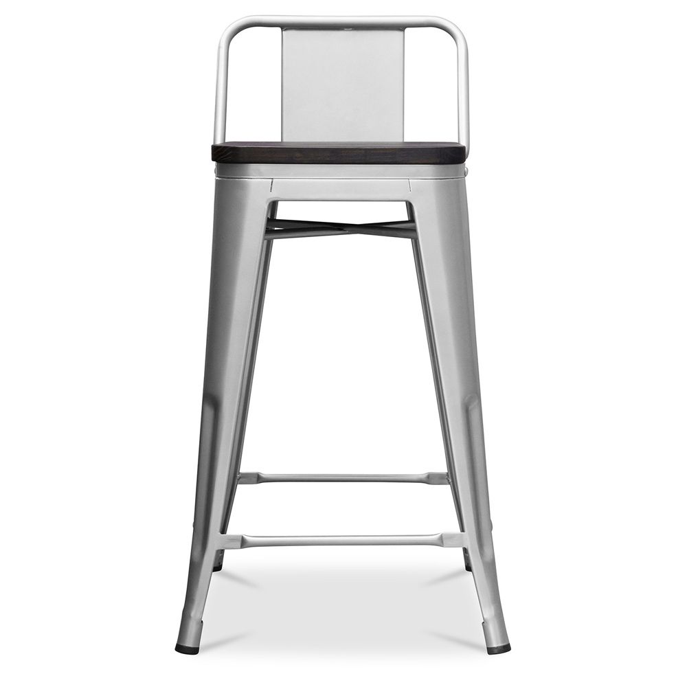 Sgabello da bar di design industriale con schienale - Legno e acciaio - 60 cm - Metalix