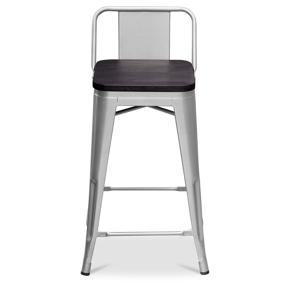 Sgabello da bar di design industriale con schienale - Legno e acciaio - 60 cm - Metalix