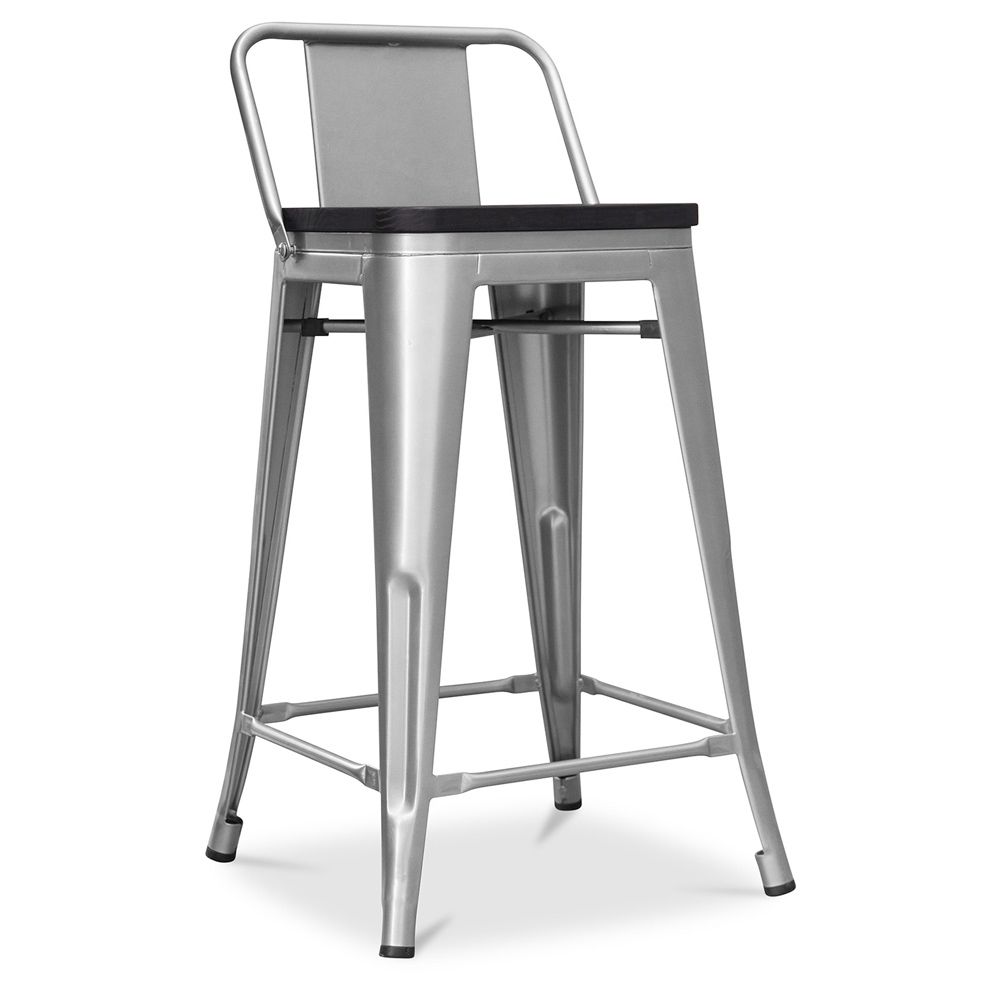Sgabello da bar di design industriale con schienale - Legno e acciaio - 60 cm - Metalix
