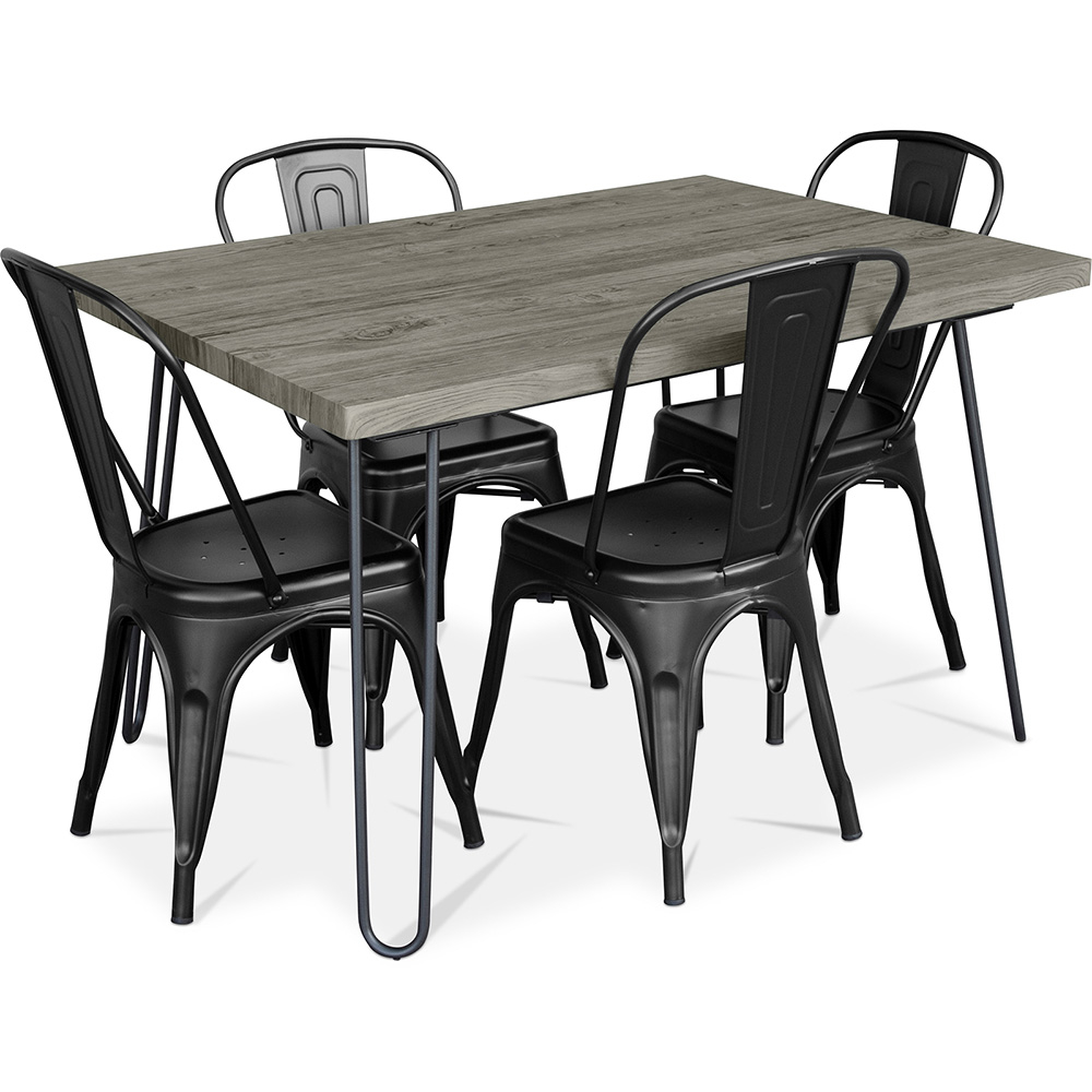 Tavolo da pranzo Hairpin grigio 120x90 + X4 Sedia Bistrot Metalix 