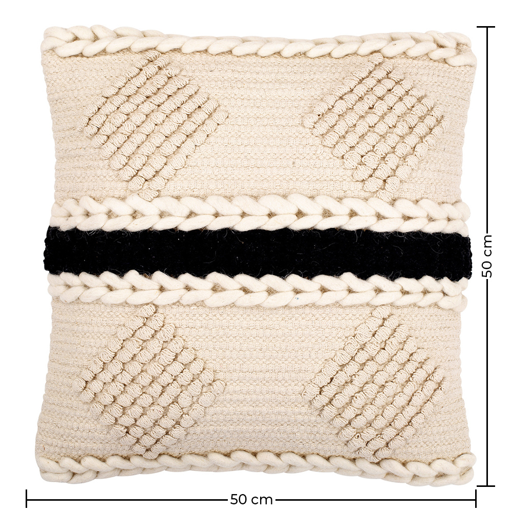 Cuscino Quadrato in Stile Boho Bali, Lana e Cotone fodera + imbottitura - Minerva