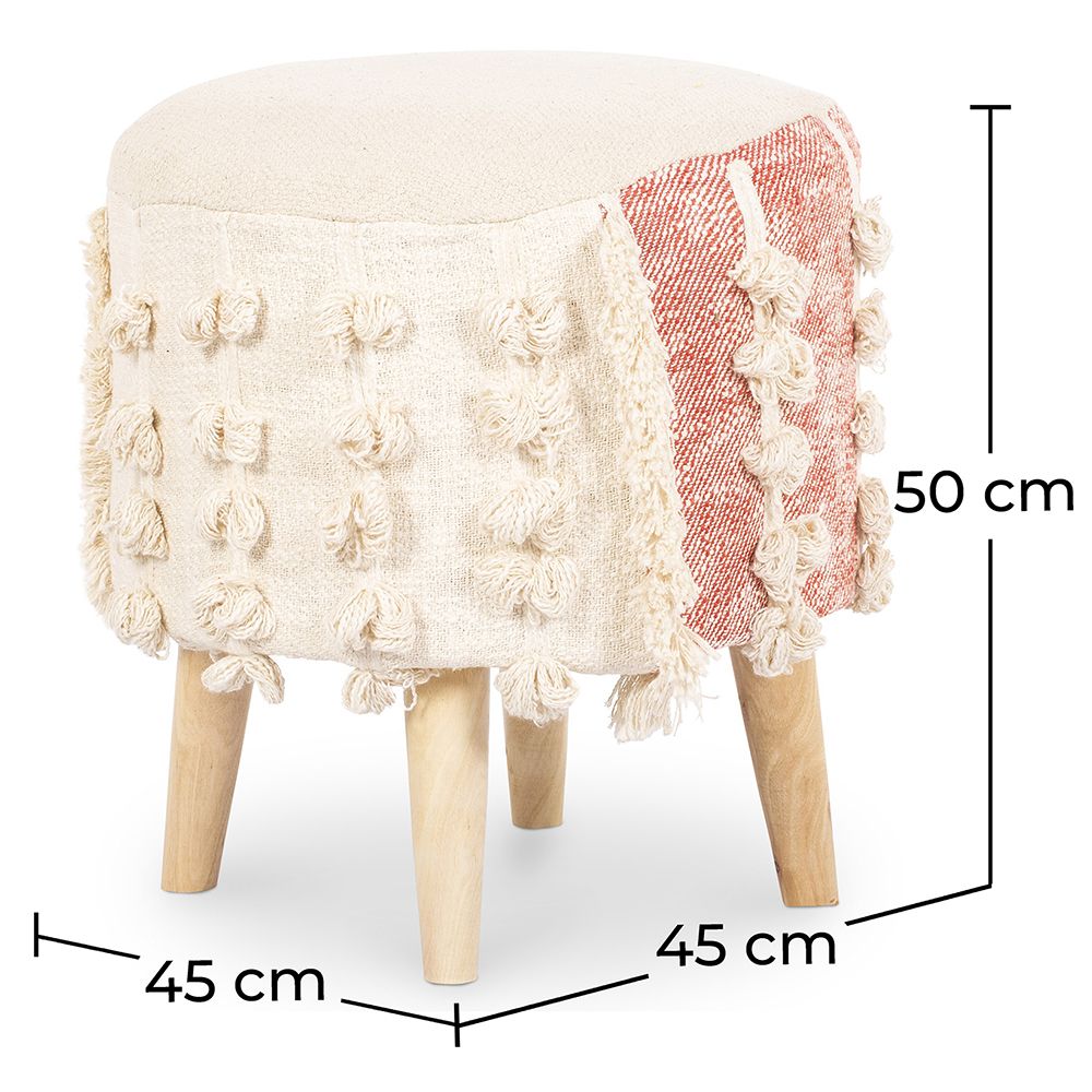 Sgabello Imbottito Stile Boho Bali in Legno - Rivestimento di Cotone - Vanessa Bali