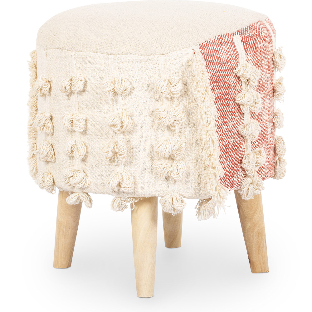 Sgabello Imbottito Stile Boho Bali in Legno - Rivestimento di Cotone - Vanessa Bali