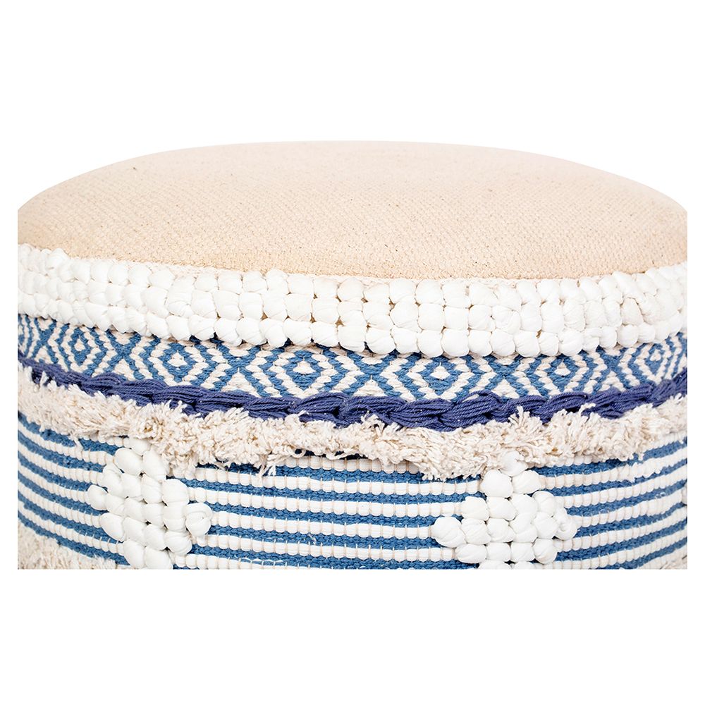 Sgabello Imbottito Stile Boho Bali in Legno - Rivestimento di Cotone e Filato Riciclato - Zoe Bali