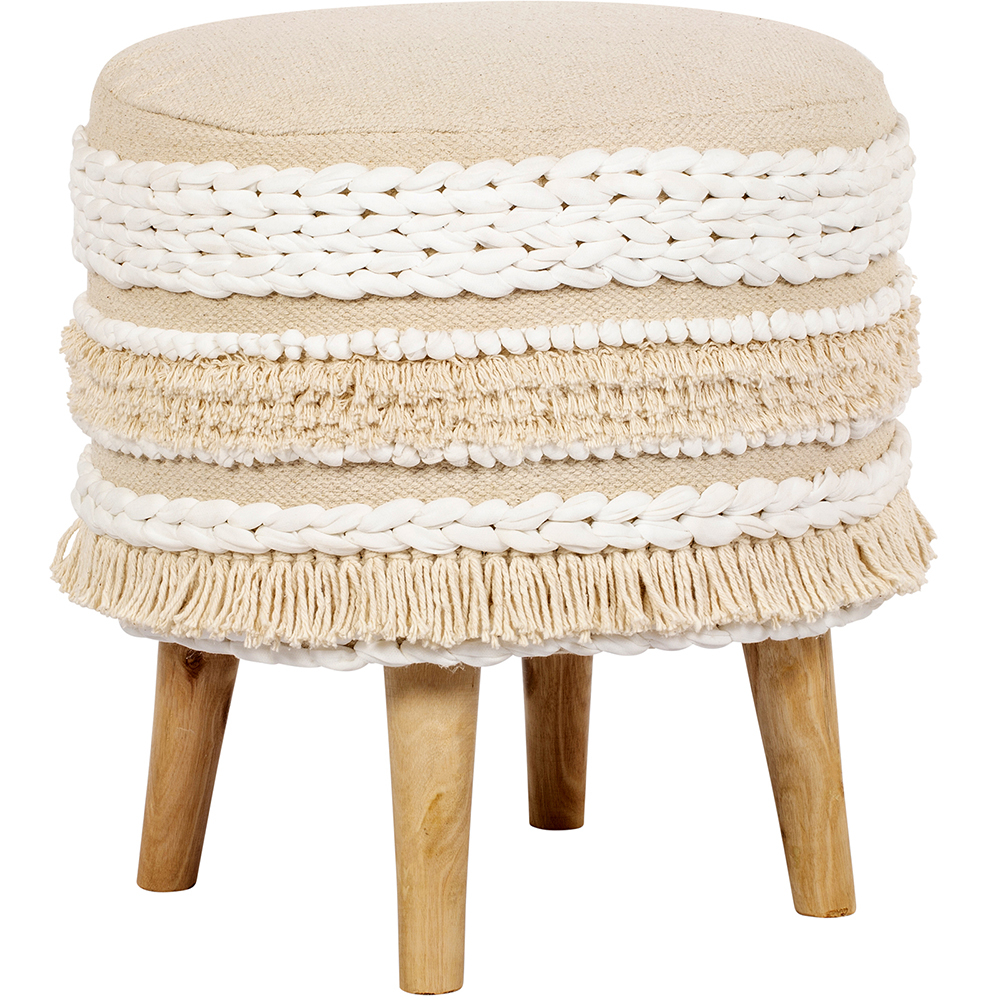 Sgabello Imbottito Stile Boho Bali in Legno - Rivestimento di Cotone e Filato Riciclato - Isabella Bali