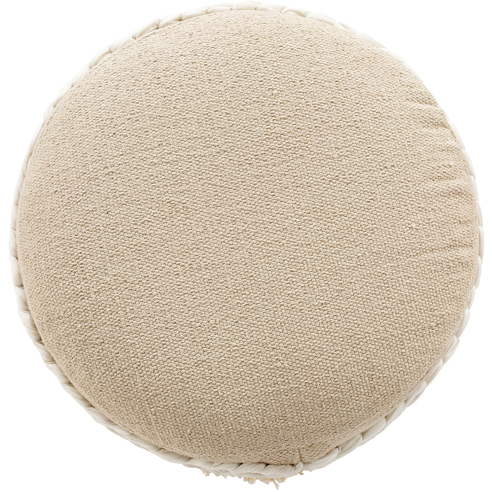 Sgabello Imbottito Stile Boho Bali in Legno - Rivestimento di Cotone e Filato Riciclato - Isabella Bali