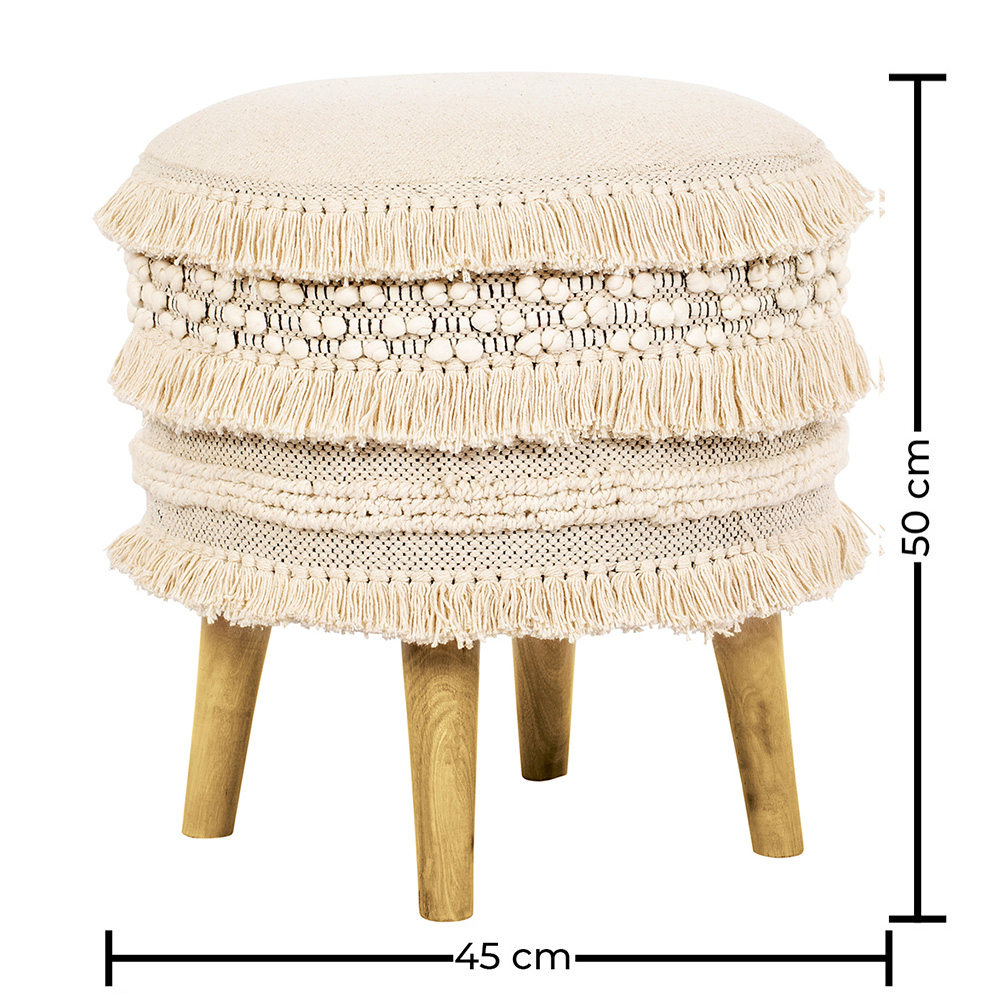 Sgabello Imbottito Stile Boho Bali in Legno - Rivestimento di Cotone - Janice Bali