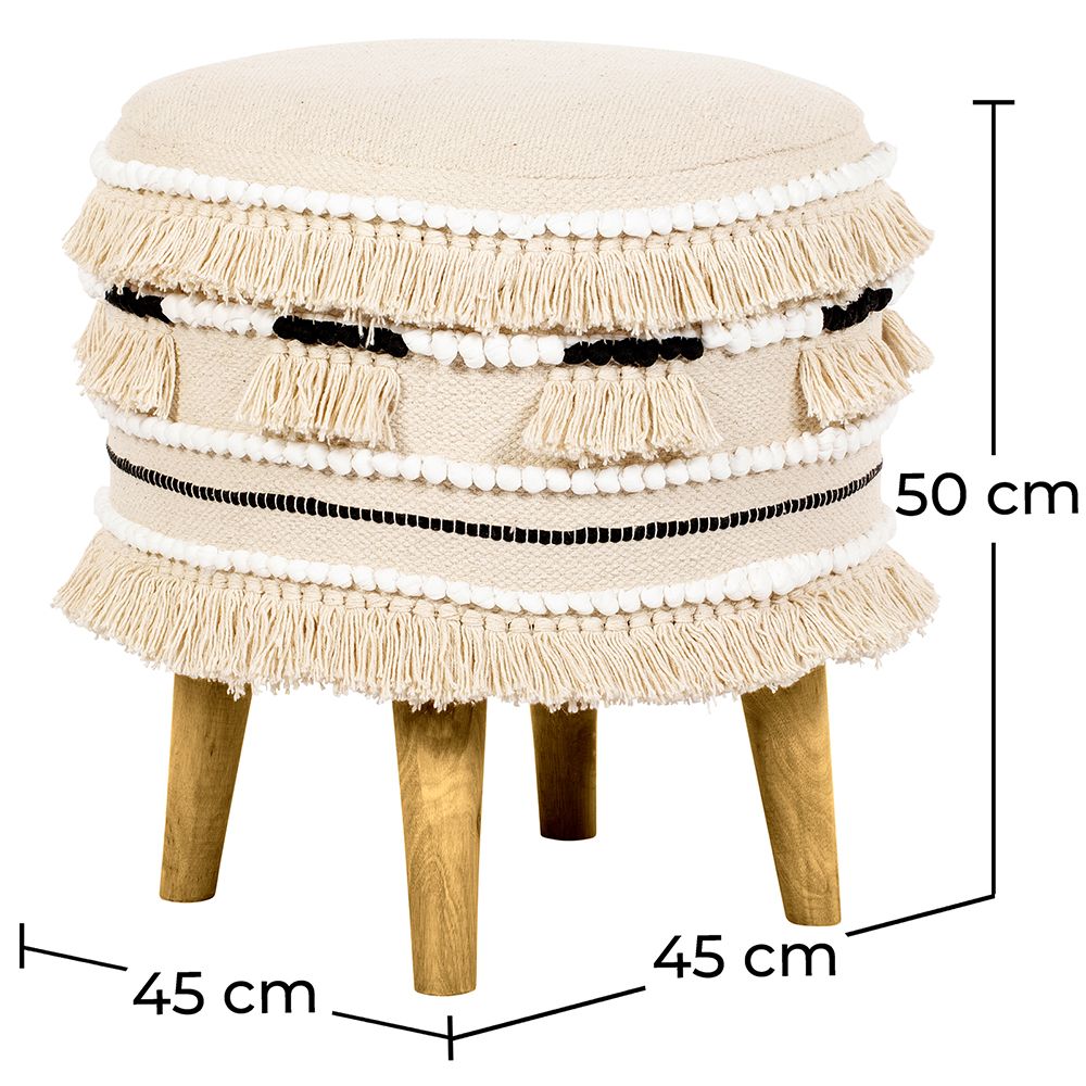 Sgabello Imbottito Stile Boho Bali in Legno - Rivestimento di Cotone - Jessie Bali