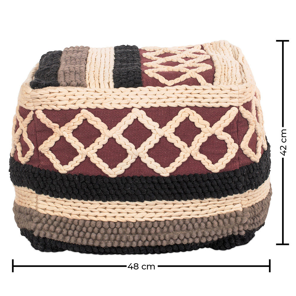 Pouf a Cubo Stile Boho Bali 100% Cotone Con Motivo Colorato - Munbay Bali
