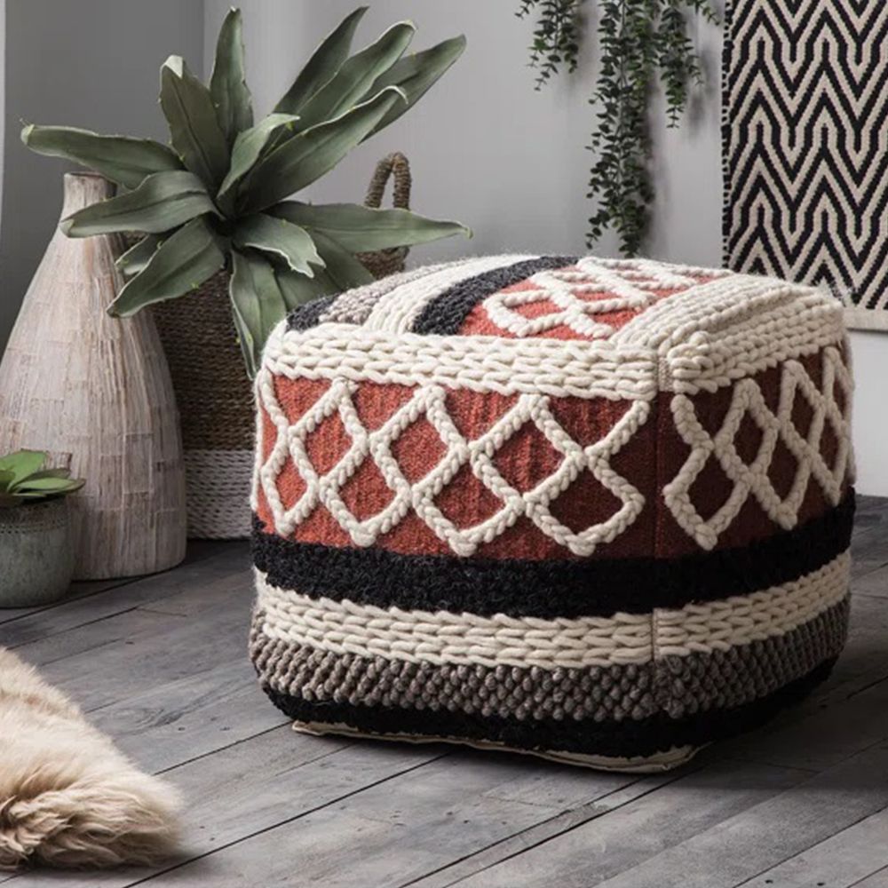 Pouf a Cubo Stile Boho Bali 100% Cotone Con Motivo Colorato - Munbay Bali
