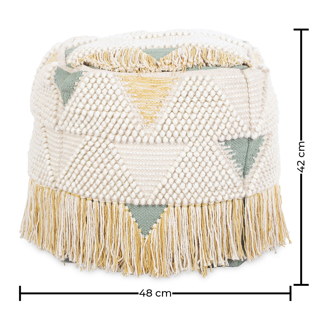 Pouf a Cubo Stile Boho Bali Cotone, Lana  Con Motivo Colorato - Janet Bali