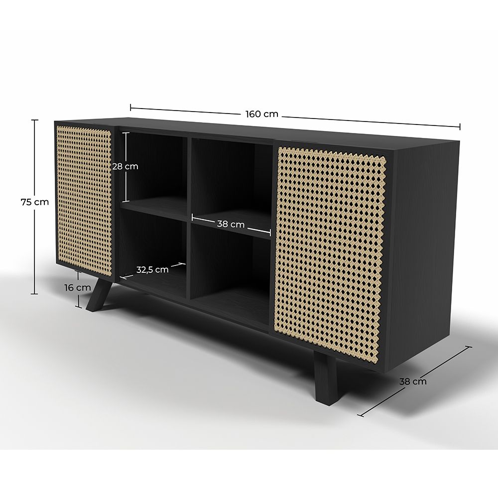 Credenza in Legno Naturale - Stile Vintage - Nero -  Oga