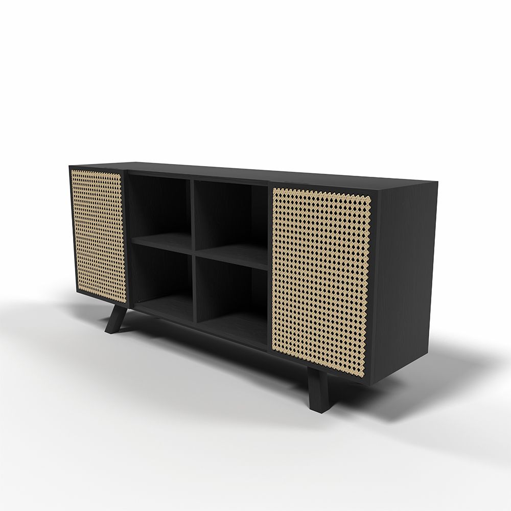 Credenza in Legno Naturale - Stile Vintage - Nero -  Oga