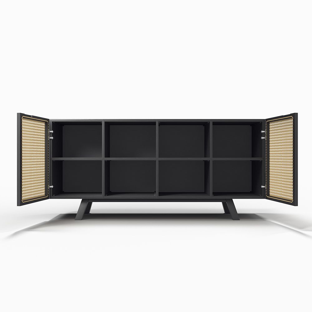 Credenza in Legno Naturale - Stile Vintage - Nero -  Oga