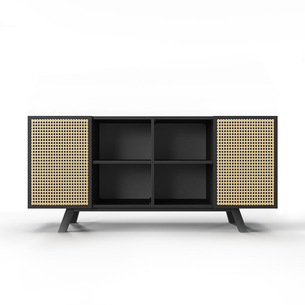 Credenza in Legno Naturale - Stile Vintage - Nero -  Oga