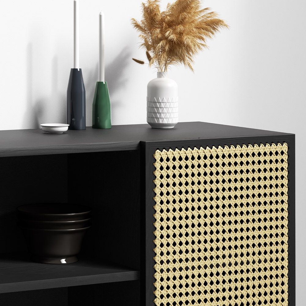 Credenza in Legno Naturale - Stile Vintage - Nero -  Oga