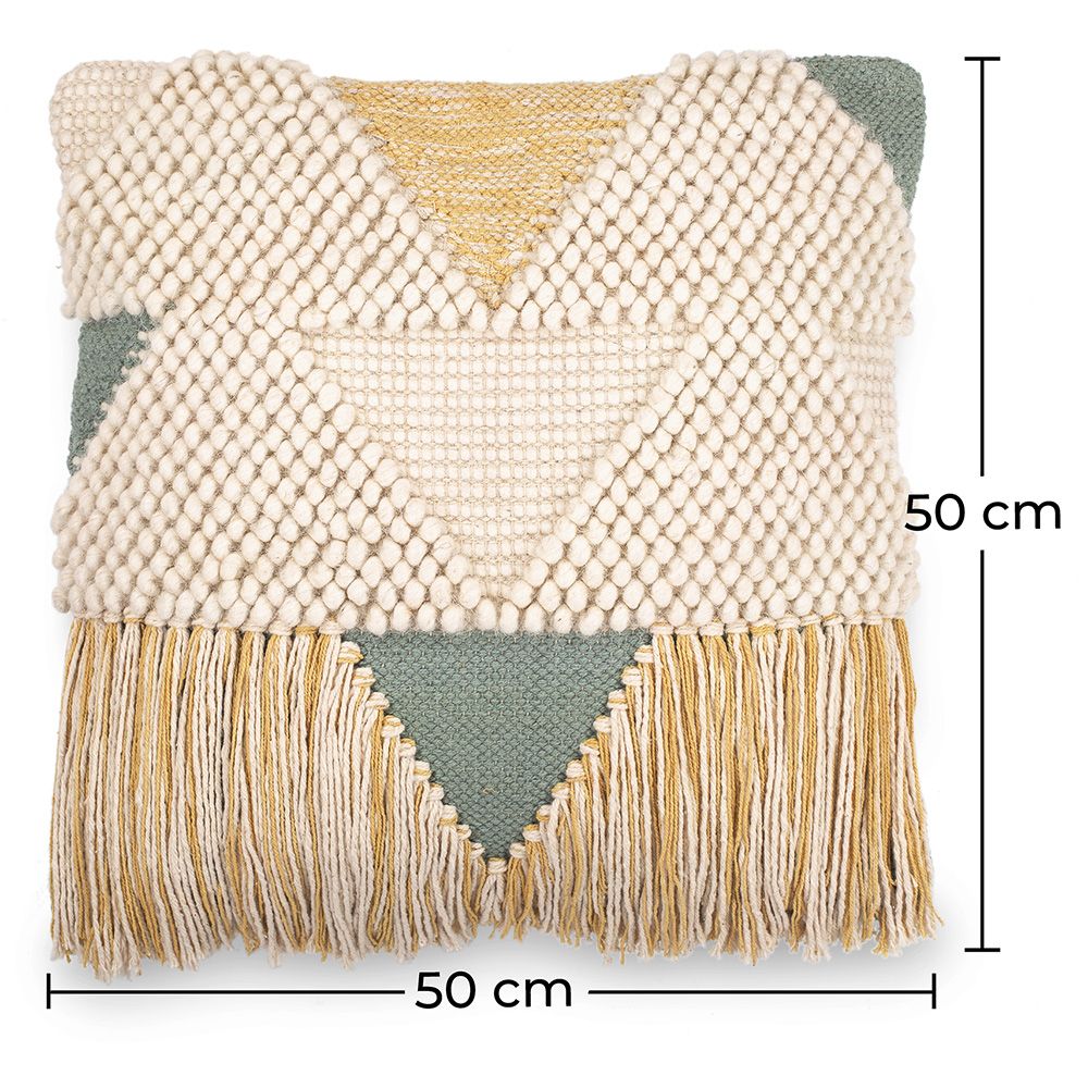 Cuscino Quadrato in Stile Boho Bali, Lana e Cotone fodera + imbottitura - Metsal