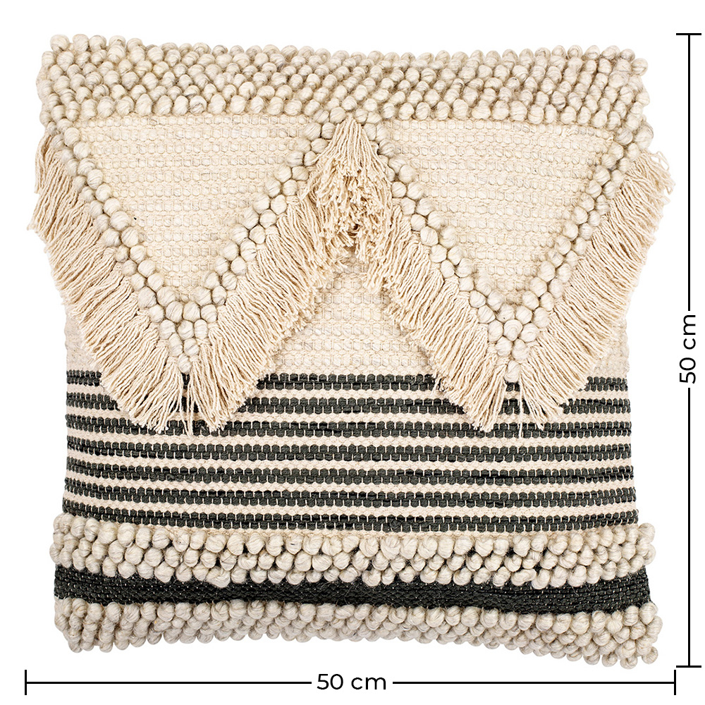 Cuscino Quadrato in Stile Boho Bali, Lana e Cotone fodera + imbottitura - Stara