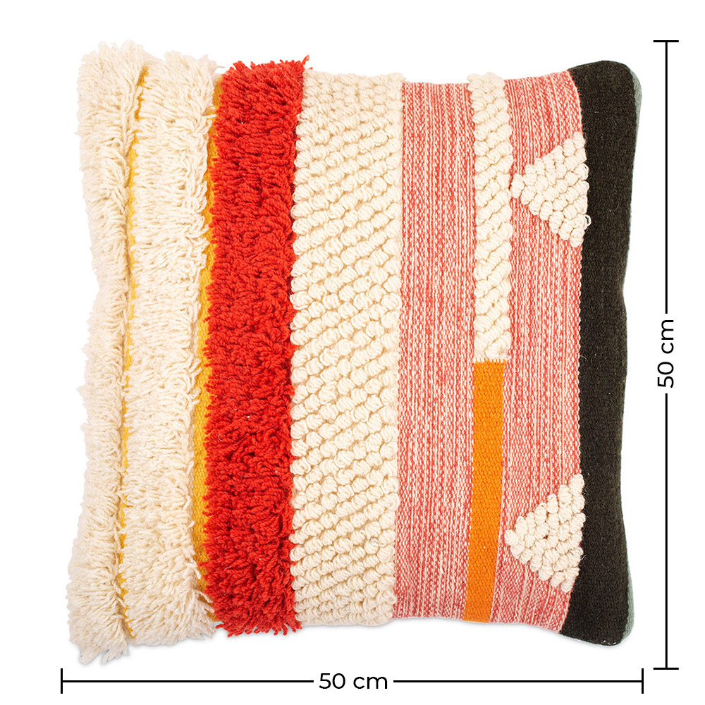 Cuscino Quadrato in Stile Boho Bali, Lana e Cotone fodera + imbottitura - Eunice
