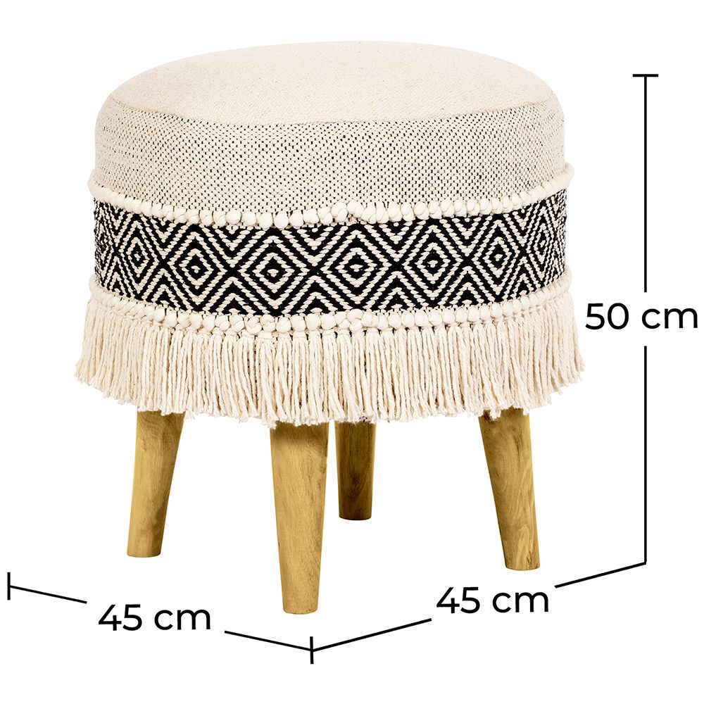 Sgabello Imbottito Stile Boho Bali in Legno - Rivestimento di Cotone - Joan Bali