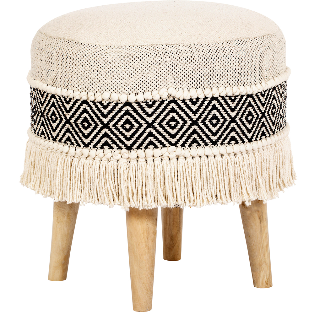 Sgabello Imbottito Stile Boho Bali in Legno - Rivestimento di Cotone - Joan Bali