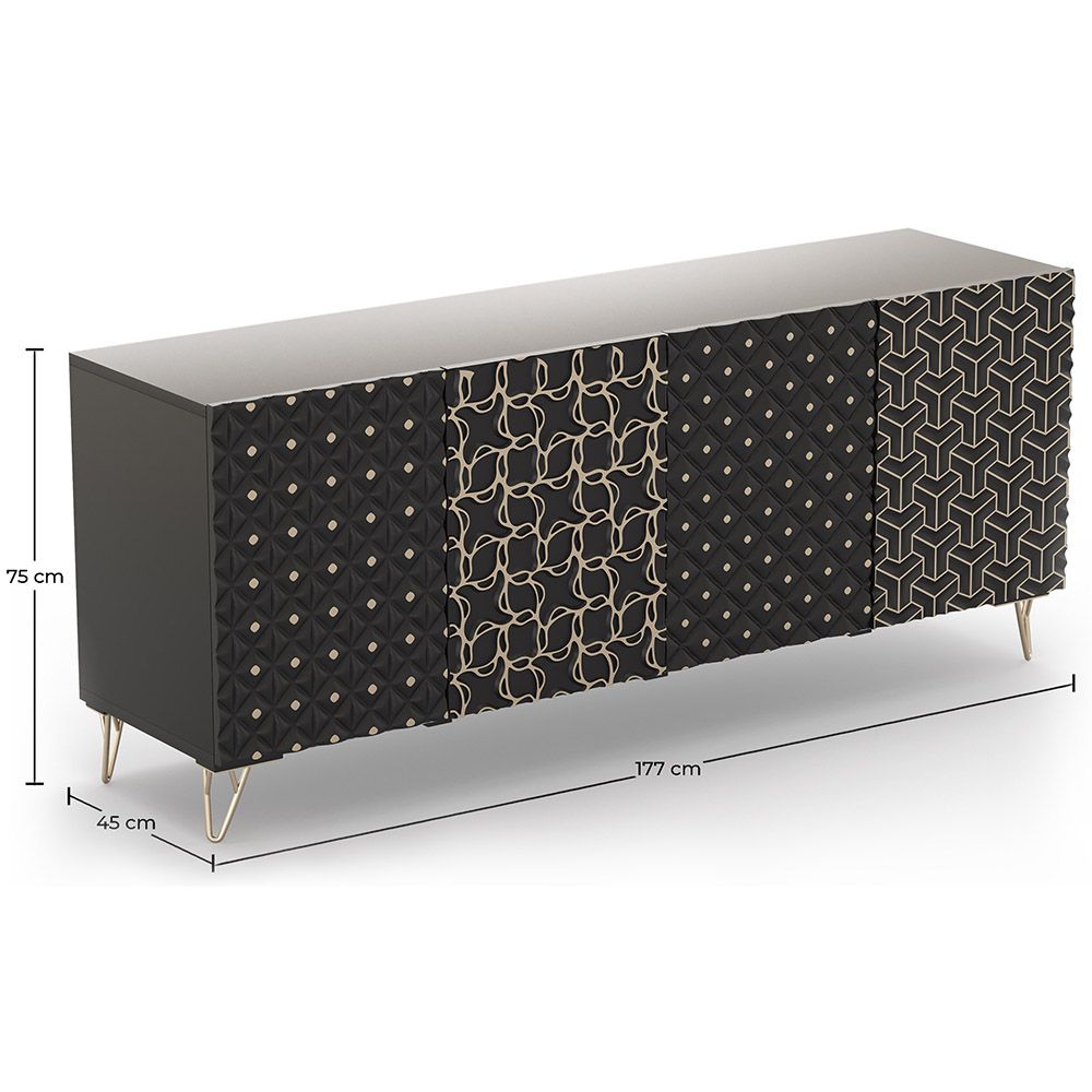 Credenza in stile in legno - Nero - Prana
