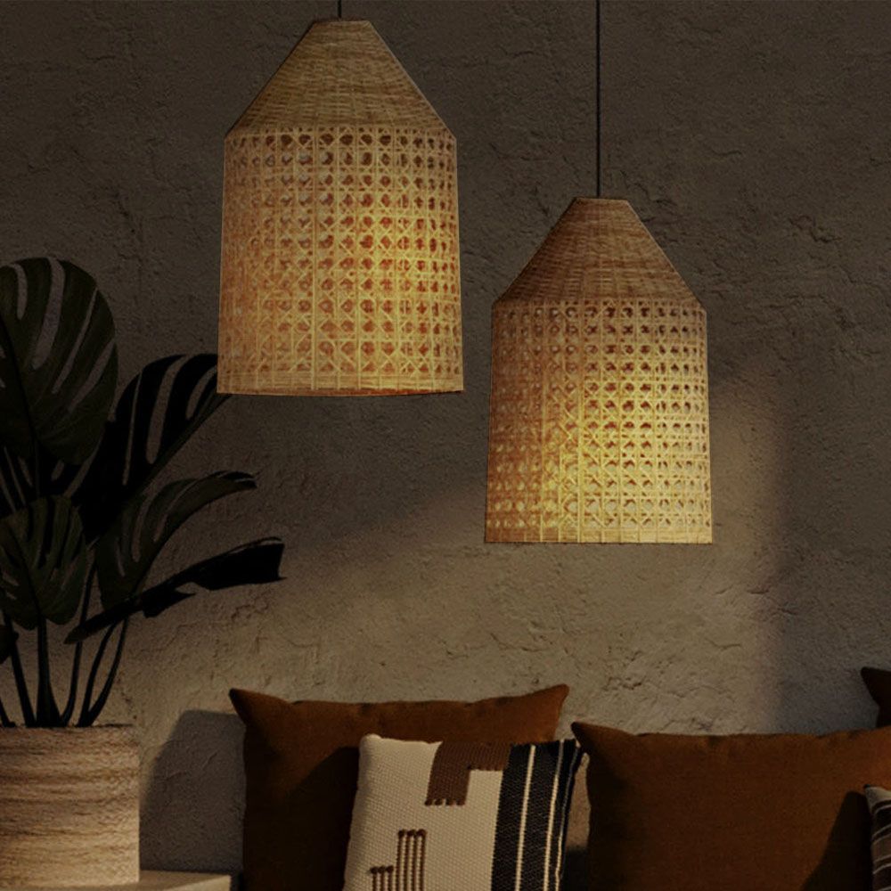 Lampadario in Rattan Naturale Boho Bali - Grau