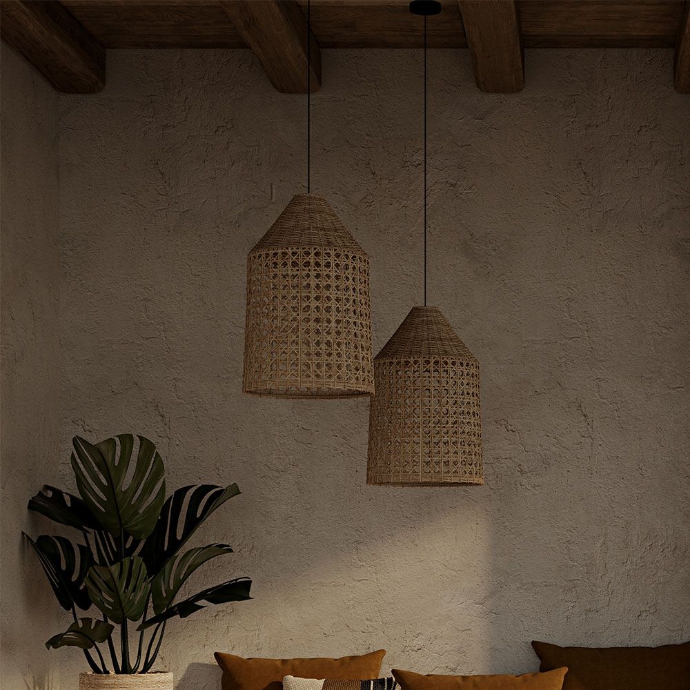 Lampadario in Rattan Naturale Boho Bali - Grau