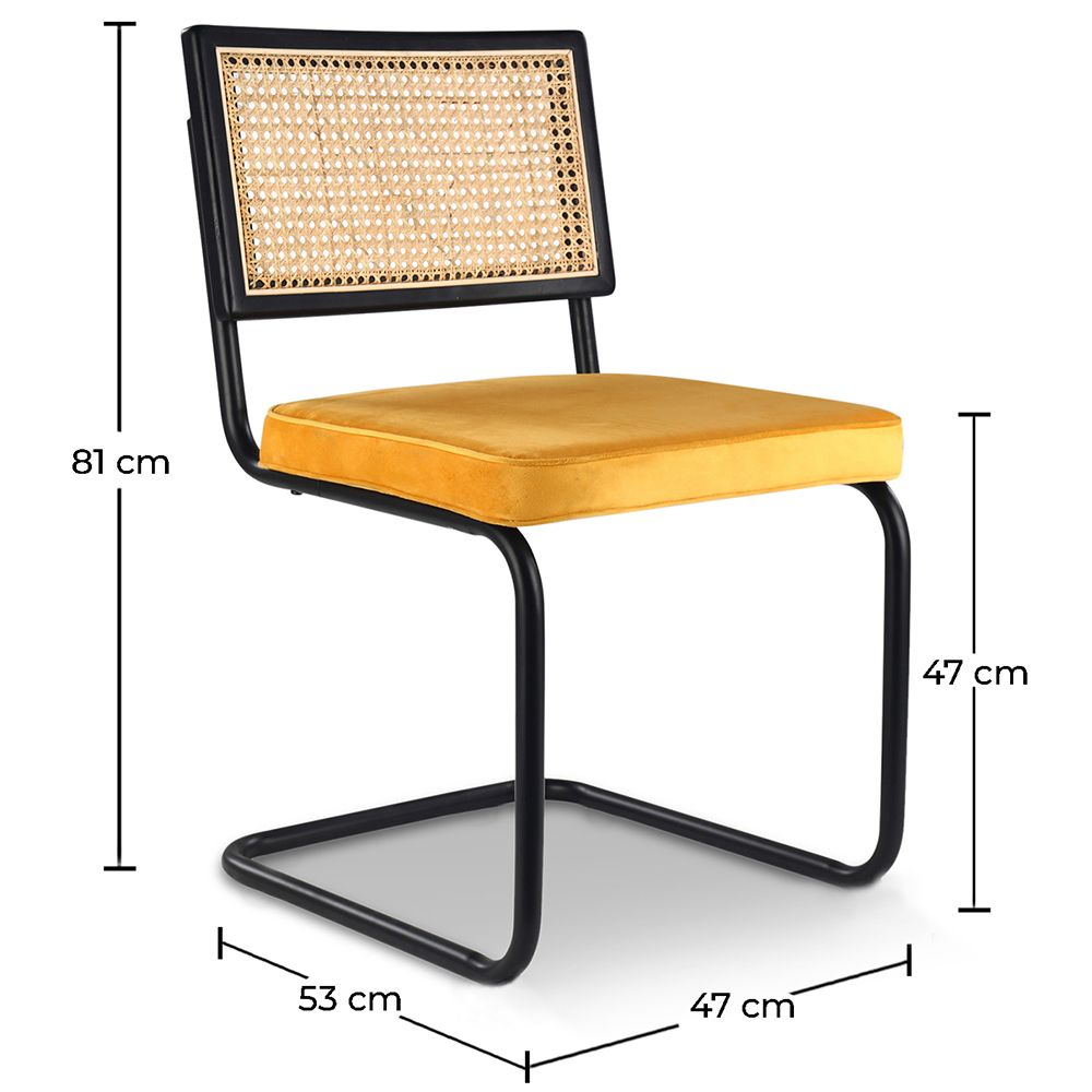 Set Tavolo da Pranzo Hairpin 150x90 & 6 Sedie Nere Mesh in Rattan e Velluto - Nema
