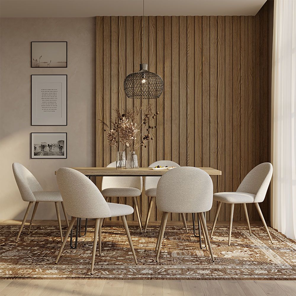 Set Tavolo da Pranzo Hairpin 150x90 & 6 Sedie Imbottite in Bouclé - Bennett