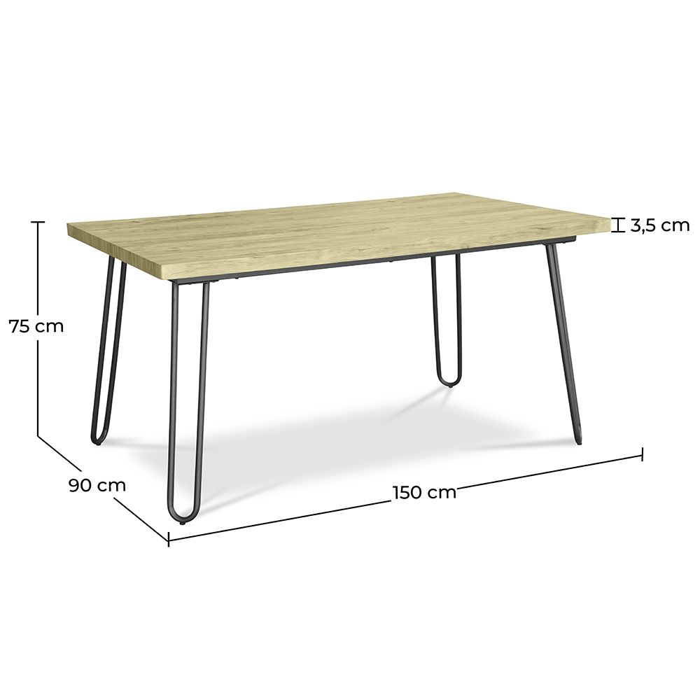 Set Tavolo da Pranzo Hairpin 150x90 & 6 Sedie Nere Mesh in Rattan e Velluto - Wanda